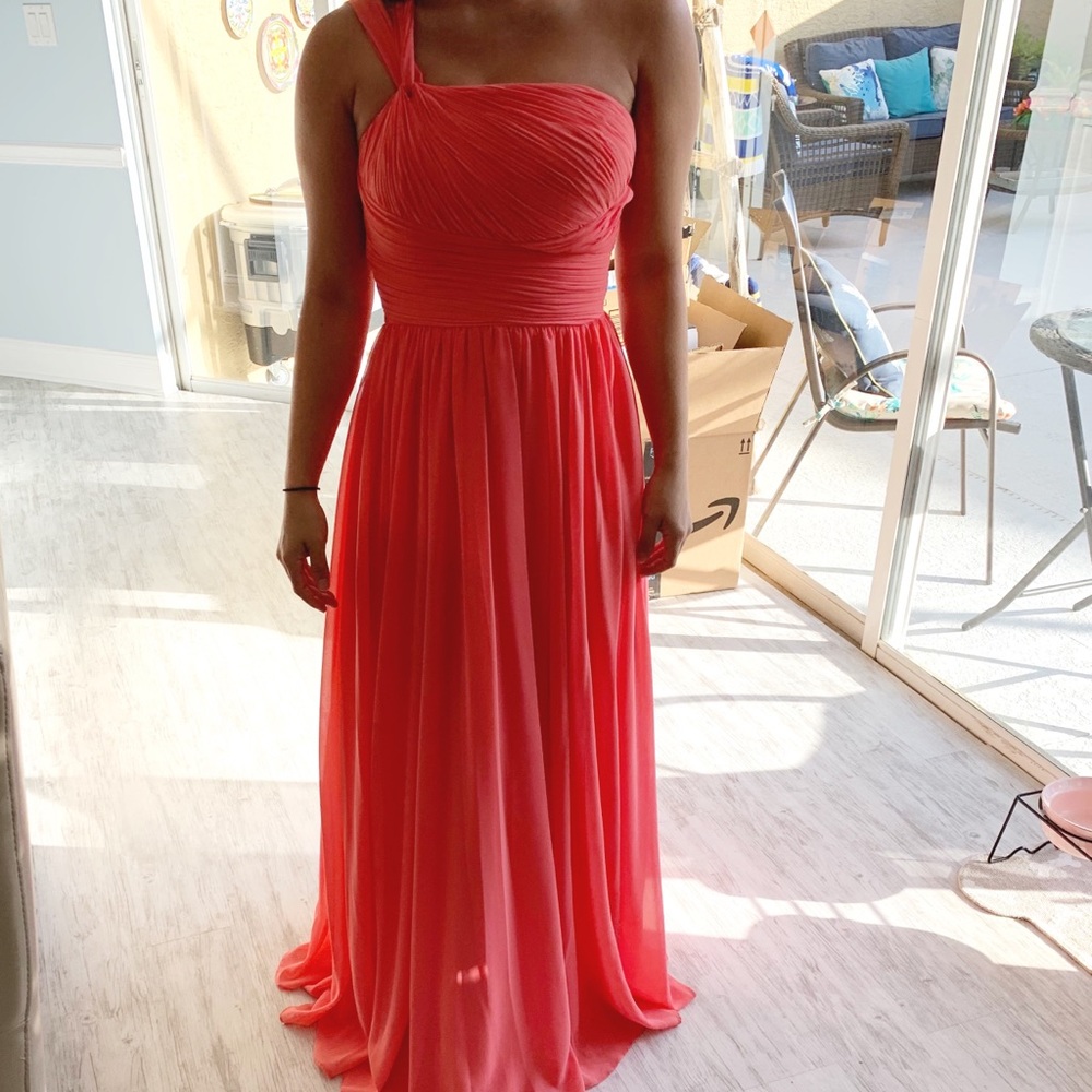 Coral one shoulder evening gown